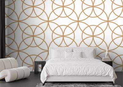 Seamless luxury golden pattern with interlocking circles on a white background Wall mural