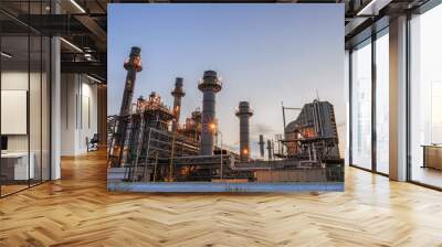 Gas turbine electrical power plant at dusk with twilight sky Wall mural