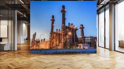 Gas turbine electrical power plant at dusk with twilight support all factory Wall mural