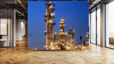 Oil refinery factory in twilight, petrochemical plant Wall mural