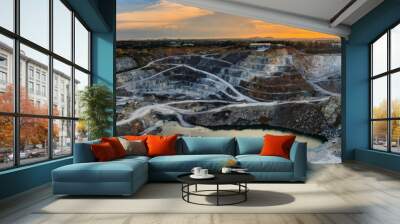 panorama of the quarry mining with beautiful sunlight and cloudy sky aerial view industrial Wall mural