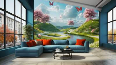 Low Carbon Sustainable Development Fantasy Garden Scene Backgrounds Wall mural