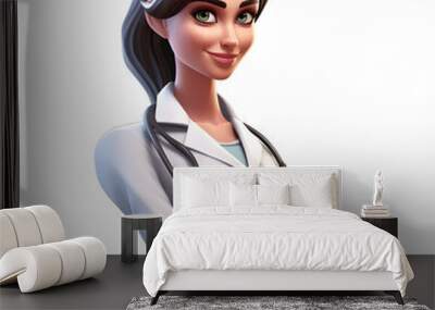 3d cartoon character cute smiling doctor woman, medical specialist. Medicine concept. 3d icon people character illustration. Cartoon minimal style on isolated transparent background png. Generative AI Wall mural