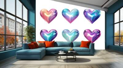 3d chrome y2k metal elements. Chrome hearts Y2K melted, mercury shape 3d set isolated on transparent background metallic fluid refraction and abstract form drip design hearts, spilled liquid metal.
 Wall mural