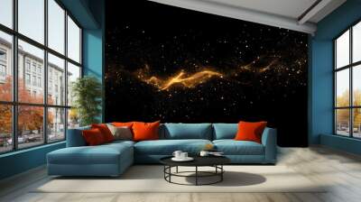 Abstract shiny luxury gold light wave design element with glitter effect on dark background. Generative AI
 Wall mural