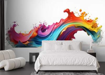 Colorful paint splash. Rainbow splash wave design element on the white background, created with Generative AI technology Wall mural