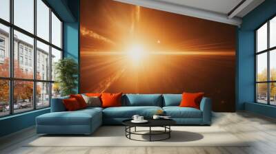 Radiant Light: A brilliant burst of sunlight captured in an overlay. A beam pointing upwards in the top left corner creates dynamic effects. Wall mural