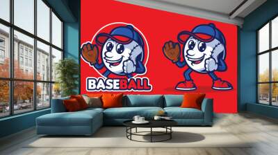 Baseball Ball Mascot Character With Cap - Stock Vector Image Wall mural