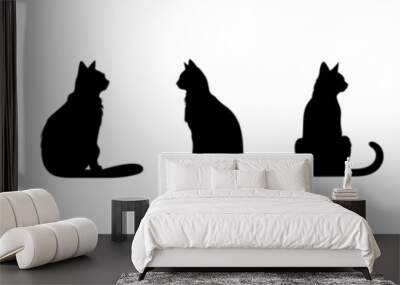 Vector set silhouette of the cat sitting, isolated on white black color cute kitten Wall mural