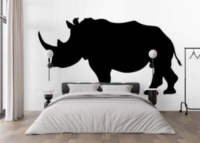 Vector silhouette of a rhino isolated on white background. Full editable eps file available. safari animal silhouette in black color Wall mural