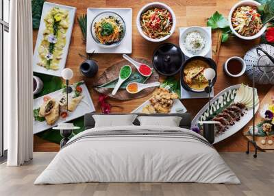 Top angle shot of traditional Japanese food dishes Wall mural