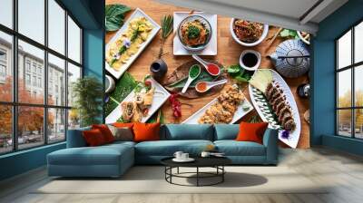 Top angle shot of traditional Japanese food dishes Wall mural