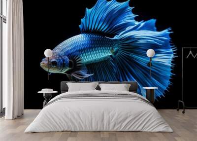 portrait of blue betta fish on black background, generative ai Wall mural