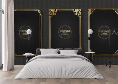 rectangular gold frame decoration vintage calligraphy border frame luxury elegant design Wall mural