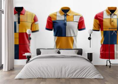 set of polo shirts with colorful pattern front view, generative ai Wall mural