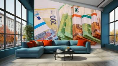 Banknoten und Münzen sind Grundlage für ein erfolgreiches Geschäft. Wall mural