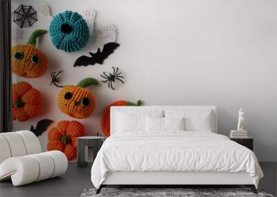 happy halloween crochet character background flat lay style with text space Wall mural