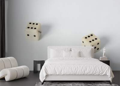 two white dice on a white isolated background Wall mural