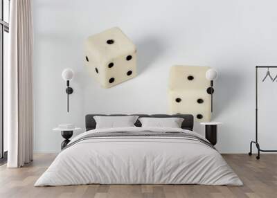 Two white dice on a white isolated background Wall mural