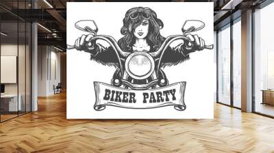 Biker Party Handdrawn Illustration Wall mural