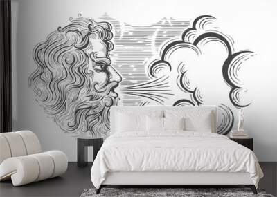 Hand Drawn God of Wind in Engraving Style Wall mural