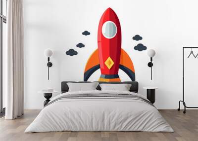 a red and orange rocket ship Wall mural