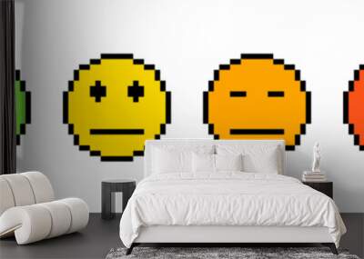 Pixel emoji set. Emoji faces collection. Emojis pixel style. Happy and sad emoji.  Wall mural