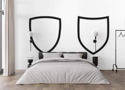 Shields set. Collection of security shield icons with contours and linear signs. Wall mural