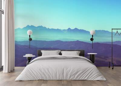 Surreal mountain landscape, turquoise gree mountains and sky, creative inspiration nature concept Wall mural