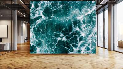 The surface of the sea with waves,  splash,  foam and bubbles, green abstract background Wall mural