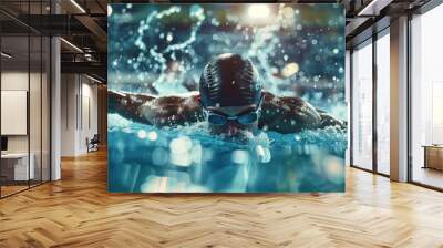 Swimmer in a swimming pool competing Wall mural