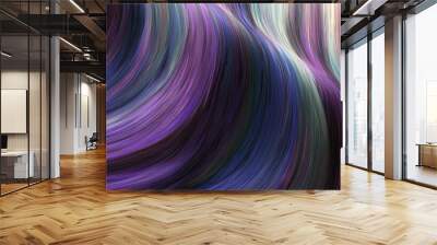 Brushstrokes in vibrant shades of purple, blue, and green swirl together fluidly, creating a dynamic and abstract pattern. The flowing lines and blending colors evoke a sense of motion and depth. AI  Wall mural