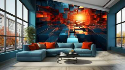 Abstract 3 D background - technology, business, communication, computers, future, virtual reality. Horizontal banner Wall mural