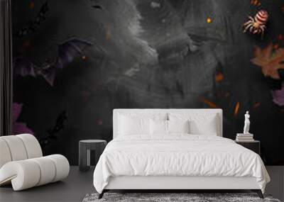 Halloween autumn banner. wooden background, leaves and pumpkins. Vertical frame for instagram story or tiktok background Wall mural