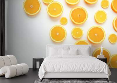 Healthy diet. Tropical fruits. Sliced oranges and lemons  on white background. Isolated Wall mural