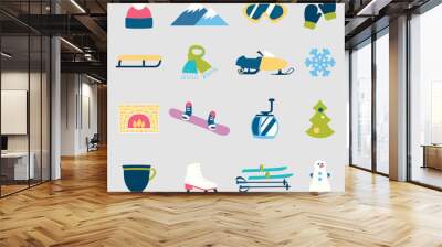 Collection of winter icons activities in flat design style Wall mural