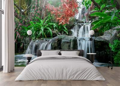 Artificial tropical garden waterfall Wall mural