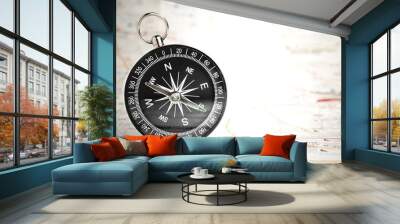 Black compass on highway map Wall mural