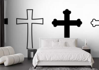 Cross set vector Illustrations on white background. Christian cross collection. Cross silhouette. Christian symbol. Wall mural