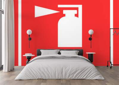 Fire extinguisher red vector banner. Sign firefighting on red background. Fire danger. Symbol of fire protection. Wall mural