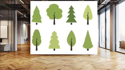 Green tree vector icon set. Wood with leaf natural collection in flat style. Tree simple different logo design elements.  Wall mural