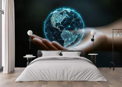 Hand Holding a Global Network Wall mural