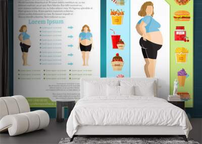 Two sided brochure or flayer template design with loss weight and health care. Mock-up cover vector modern style Wall mural