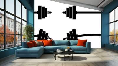 Set of dumbbells and barbells for the gym. Black icon for fitness and sports center. Barbell and dumbbells logo design. Vector illustration, EPS10. Wall mural