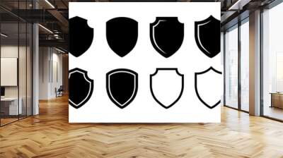 shield icon set in vintage style. protect shield security line icons. badge quality symbol, sign, lo Wall mural