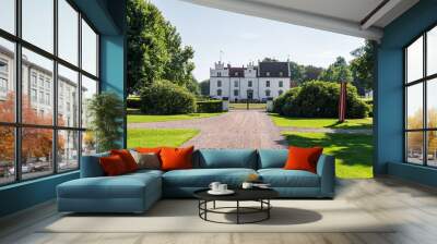 Sweden, Wanas – August 14, 2022: A beautiful ancient castle on a sunny summer day. Scandinavian Swedish style. Wall mural