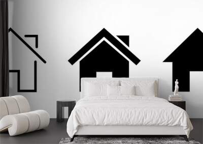 Vector home icons. House symbol. Set of real estate objects and houses black icons isolated on white background. Wall mural