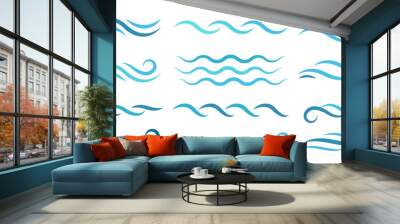 Water wave line art set. Wave beach vector symbol or logo design collection. Abstract water waves see blue vector design elements.  Wall mural