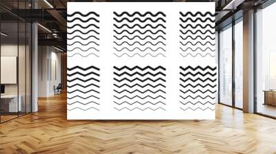 Wave line and wavy zigzag lines. Black underlines wavy curve zig zag line pattern in abstract style. Geometric decoration element. Vector illustration. Wall mural