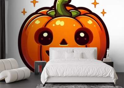 Cute flat-style illustration of a Halloween pumpkin with a friendly face. Perfect for Halloween decorations, fun and kid-friendly designs, and seasonal content. Playful and minimalist composition. Wall mural